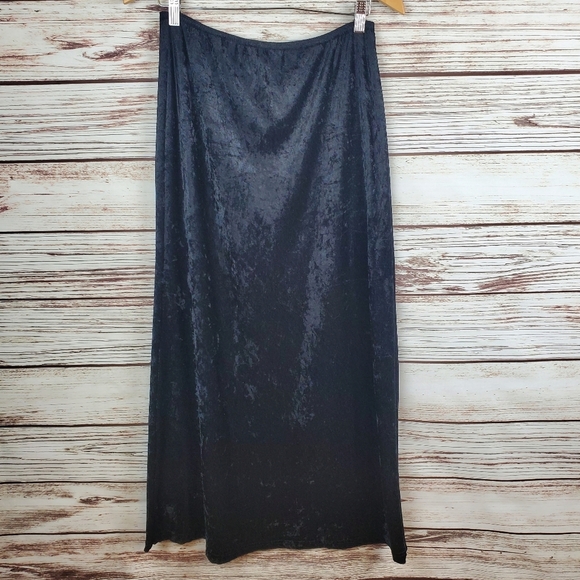 Super Low Fat Womens Small Vintage Hot Topic Black Crushed Velvet Maxi Skirt #66 - Picture 1 of 8